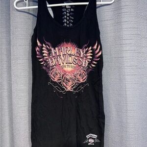 Harley-Davidson Black and Pink Graphic Tank Top
